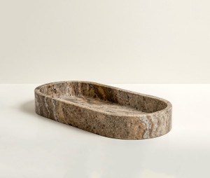 Silver Gray Travertine Stone  Oval Tray Catchall