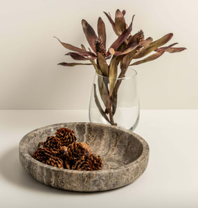 Silver Gray Travertine Stone Round Tray Catchall