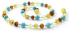 Necklace, Raw, Unpolished, Baltic Amber, Turquoise, Gemstone, Teething, Children 2