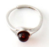 Silver, Ring, Amber, Baltic, Cognac, Round, Bead, Polished, Sterling 925, Adjustable 3