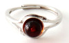 Silver, Ring, Amber, Baltic, Cognac, Round, Bead, Polished, Sterling 925, Adjustable