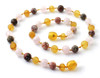 honey, amber, necklace, leopardskin jasper, raw, unpolished, rose quartz, teething, baltic 2