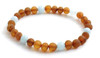 Bracelet, Adult, Stretch, Men, Amber, Baltic, Cognac, Raw, Unpolished, Brown, Aquamarine