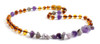 Necklace, Cognac, Amber, Beaded, Amethyst, Chips, Violet, Purple, Baltic, Jewelry, Brown