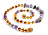 Necklace, Cognac, Amber, Beaded, Amethyst, Chips, Violet, Purple, Baltic, Jewelry, Brown 2