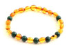 stretch bracelet amber baltic cognac bean olive shape polished jewelry malachite green gemstone 3