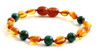 cognac bean anklet bracelet amber baltic polished with malachite green gemstone knotted