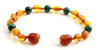 cognac bean anklet bracelet amber baltic polished with malachite green gemstone knotted 3