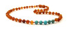 necklace jewelry amber baltic raw unpolished jewellery cognac brown knotted beaded with gemstones turquoise