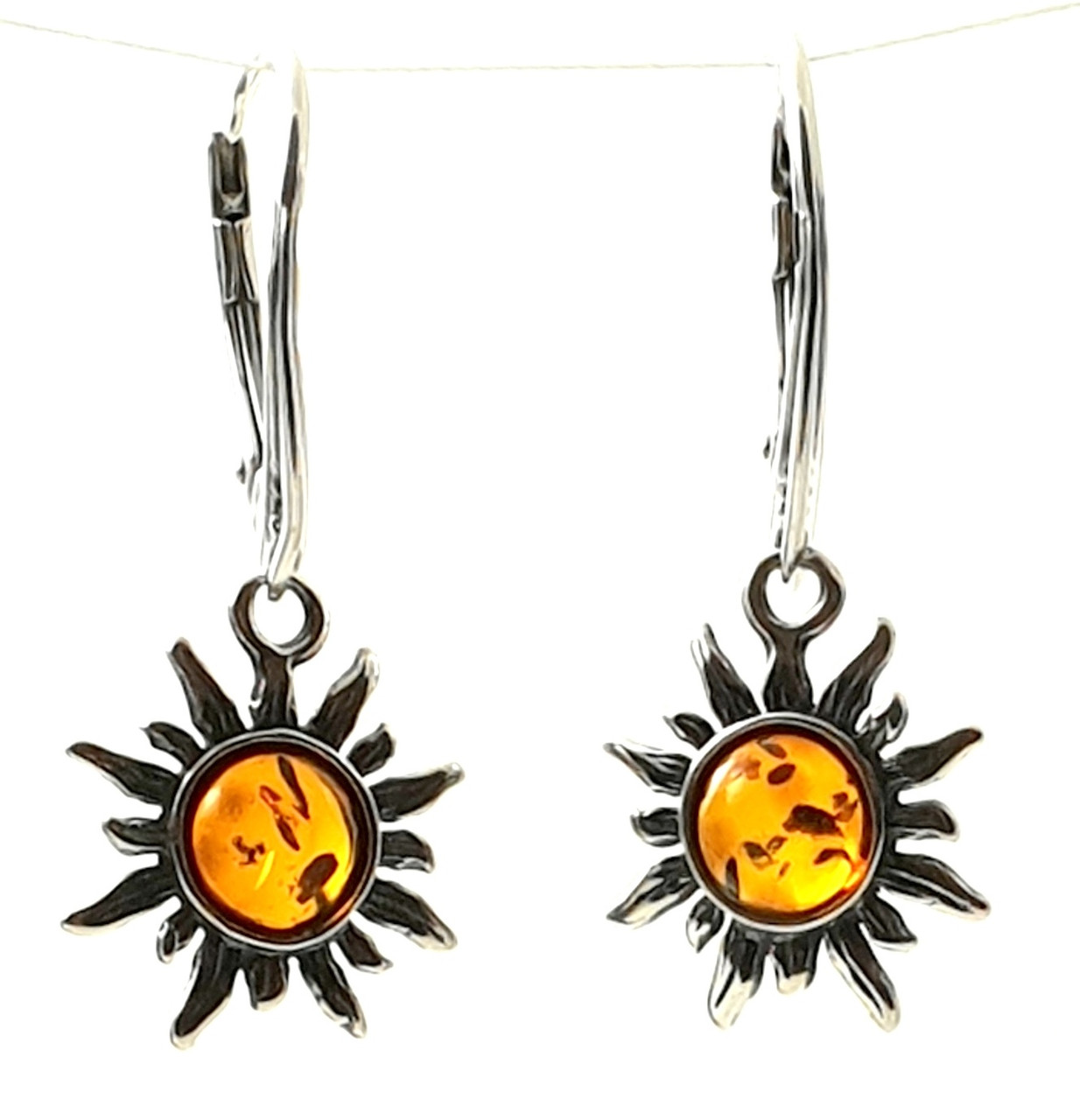 Amber Sun Drop Earrings With Silver