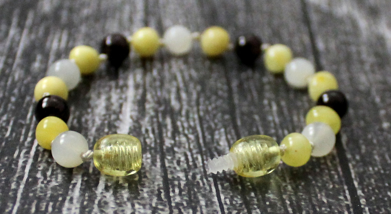 Amber Butter Stretch Bracelet Mixed With Sunstone, Moonstone and