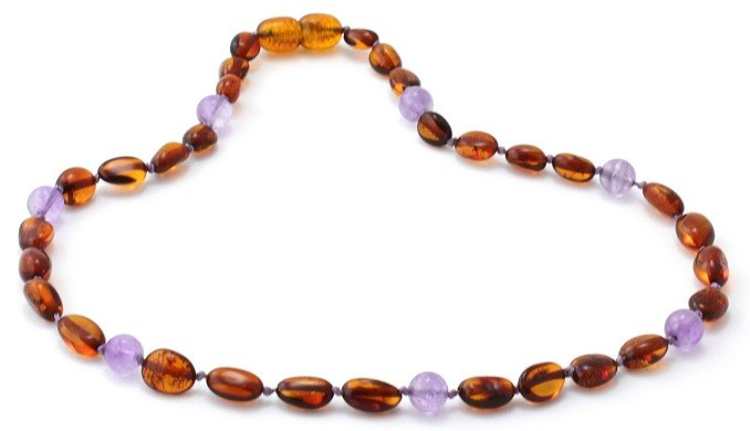 Bean Amber Teething Cognac Necklace Mixed With Amethyst AmberGemstones
