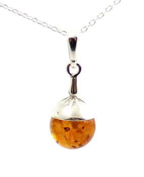 pendant silver amber baltic small minimalist cognac sterling 925 jewelry round