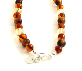 Tiger Eye, Necklace, Baltic, Beaded, Amber, Polished Cognac, Citrine, Teething, Gemstone, Silver Clasp 2