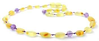 Unpolished Lemon Olive Amber Teething Necklace Mixed With Amethyst