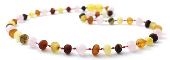 Multicolor Amber Raw Necklace for Baby Mixed With Quartz