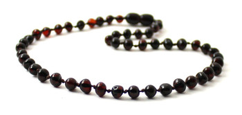 Teething, Cherry, Black, Necklace, Polished, Baltic, Amber, Beaded, Knotted