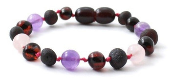 Cherry Amber, Amethyst, Violet, Bracelet, Teething, Anklet, Rose Quartz, Pink