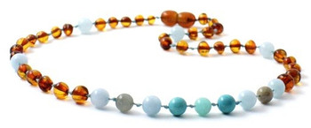 Gemstone, Baltic Amber, Cognac, Aquamarine, Necklace, Labradorite, Teething