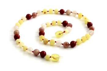 Butter, Necklace, Milky, Raw, Baltic Amber, Unpolished, Teething, Red Jasper, Sunstone, Jewelry, Moonstone 2