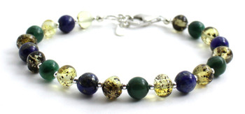 African Jade, Amber, Green, Baltic Jewelry, Bracelet, Polished, Lapis Lazuli, Beaded