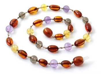 Smoky Quartz, Amber, Cognac, Baltic, Necklace, Teething, Amethyst, Citrine 2