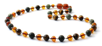 cognac, green lace stone, amber, baltic, tiger eye, necklace, jewelry, teething