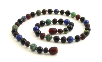 Necklace, Amber, Obsidian, Baltic, Raw, Cherry, Black, African Turquoise, Jewelry, Beaded 2