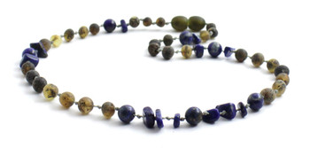 Lapis Lazuli, Amber, Necklace, Chips, Green, Blue, Raw, Baltic, Beaded, Jewelry