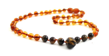 necklace with pendant amber baltic cognac brown gemstone tiger eye brown jewelry beaded