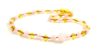 necklace rose quartz honey amber baltic beaded jewelry for a girl beaded golden