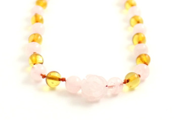 necklace rose quartz honey amber baltic beaded jewelry for a girl beaded golden 2