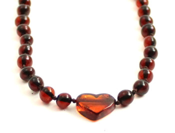 baltic necklace amber cherry black raw unpolished polished beaded jewelry kids with heart 2
