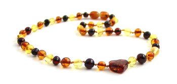 necklace with heart pendant amber baltic multicolor mix jewelry teething polished baroque knotted