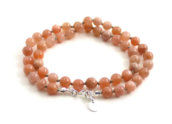 necklace sunstone jewelry beaded knotted pink 6mm 6 mm beads gemstone with sterling silver clasp for women women's