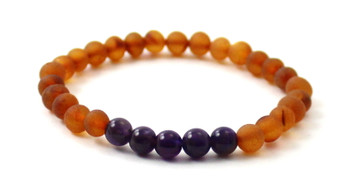 bracelet stretch amber raw cognac brown unpolished amethyst violet purple jewelry jewellery for men men's women women's