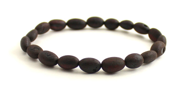 bean olive bracelet stretch elastic band jewelry Cherry unpolished black amber baltic raw