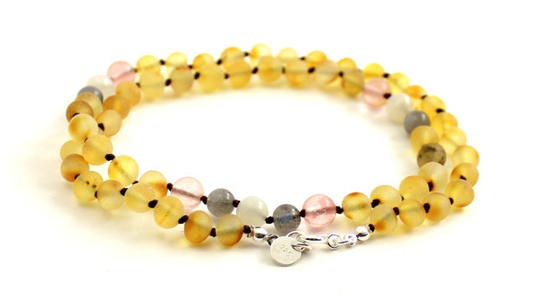 necklace amber raw light green honey beaded jewelry baltic with gemstones labradorite moonstone cherry quartz silver clasp