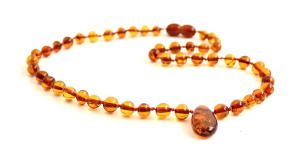 necklace amber baltic cognac polished knotted with drop pendant adult kids jewelry