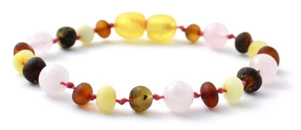 Multicolor Amber Unpolished Bracelet Mixed With Quartz