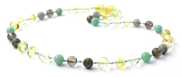 Labradorite, Baltic Amber, Polished, Lemon, Necklace, Smoky Quartz, Teething, Amazonite