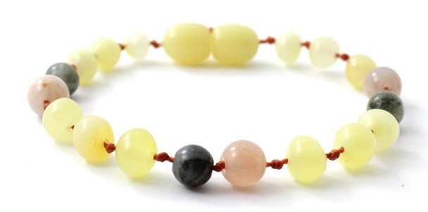 Labradorite, Milky, Butter, Polished, Baltic Amber, Anklet, Sunstone, Bracelet