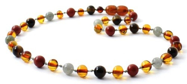 Red Jasper, Baltic Amber, Necklace, Tiger Eye, Labradorite, Polished Cognac, Jewelry