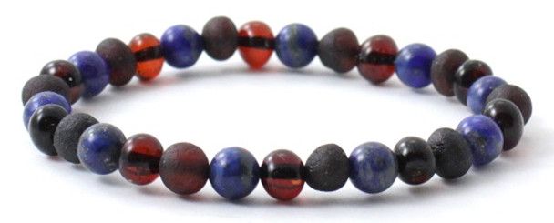 Stretch Bracelet, Adult, Lapis Lazuli, Amber, Baltic Jewelry, Cherry, Raw, Polished