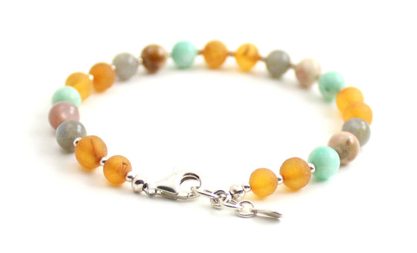 Labradorite, Honey, Raw, Baltic, Unpolished, Amber, Sunstone, Green, Amazonite, Bracelet 3