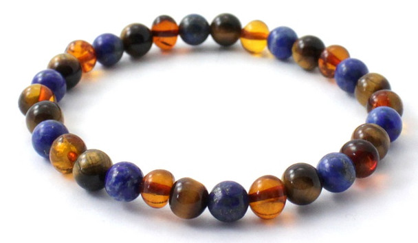 Cognac, Tiger Eye, Amber, Polished, Stretch, Lapis Lazuli, Polished, Baltic Jewelry