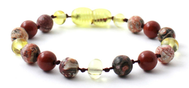 Leopardskin Jasper, Red Jasper, Lemon Amber, Bracelet, Anklet, Jewelry, Teething