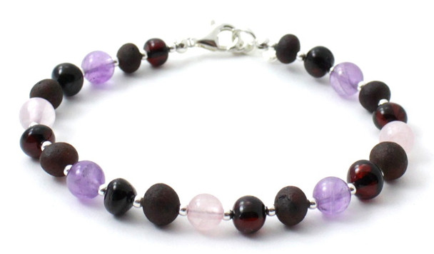 Amethyst, Sterling 925, Bracelet, Silver, Rose Quartz, Cherry, Raw, Polished, Beaded