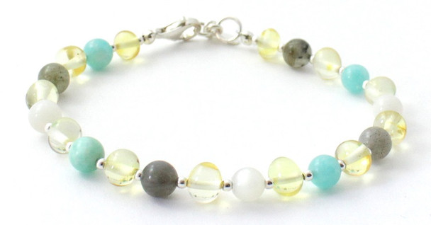 Moonstone, Bracelet, Silver, Sterling 925, Amber, Lemon, Amazonite, Lemon, Labradorite