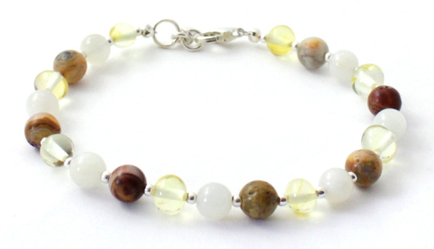 Lemon, Moonstone, Amber, Polished, Bracelet, Silver, Jewelry, Crazy Agate